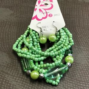 J Love Green Beaded Bracelet and Earring Set
